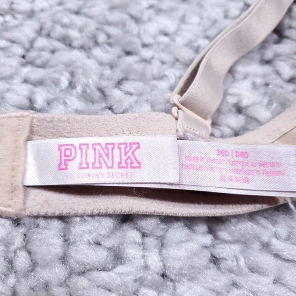 Victoria's Secret PINK Wear Everywhere T-Shirt Lightly Lined Bra 36D Beige Tan - Picture 12 of 13